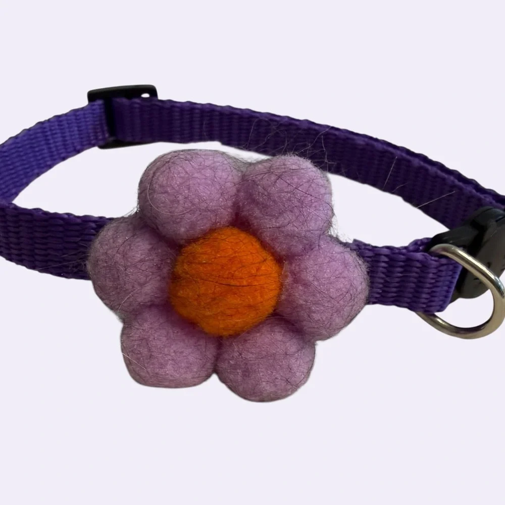 Purple Adjustable Cat Collar with Felt Flower Accent